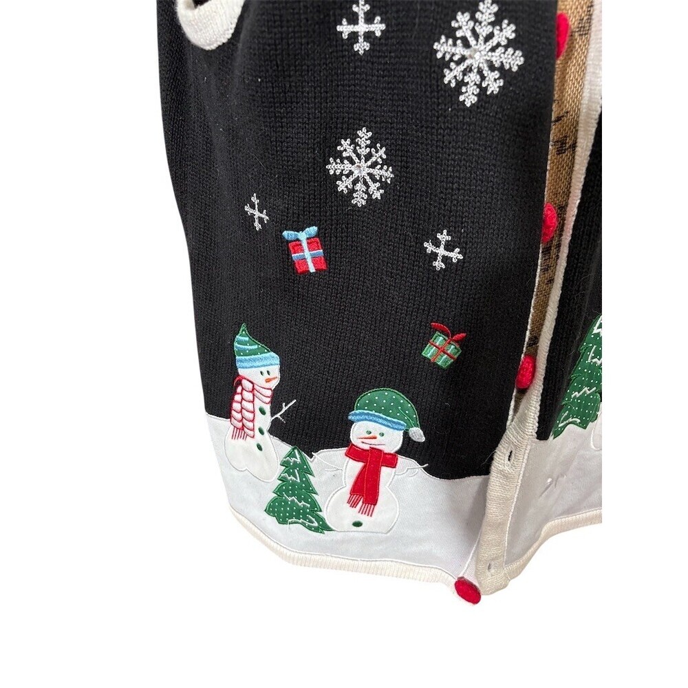 Holiday Editions Sweater Vest Womens 2XL Black Snowman Christmas Button - Picture 2 of 11